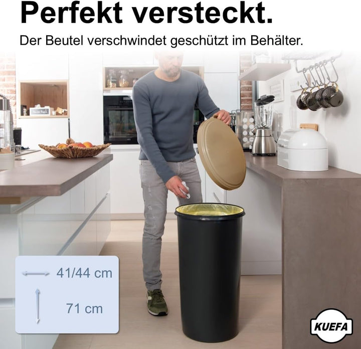 KUEFA 60L Müllsackständer mit flachem Deckel - Gelber Sack Mülleimer (Cappuccino), Cappuccino