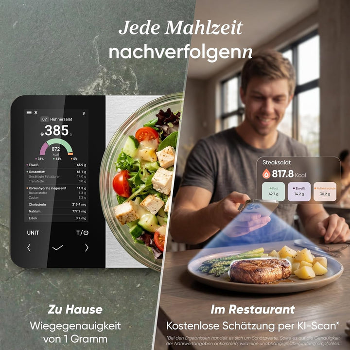 Cosori Küchenwaage digital Ernährungswaage-App,Offline-Modus,USB aufladbar Dunkelgrau, Dunkelgrau
