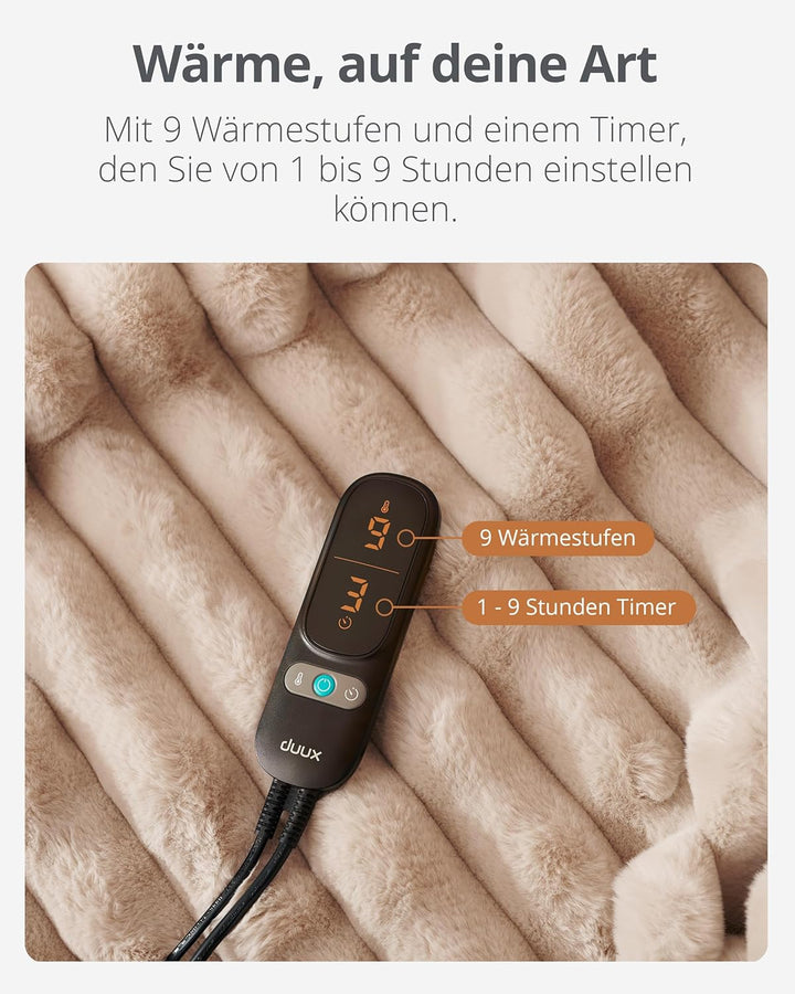 Duux Yentl Striped Elektrische Wärmedecke – 200x200 cm – Extra weich – 9 Heizstufen & Timer – Waschb
