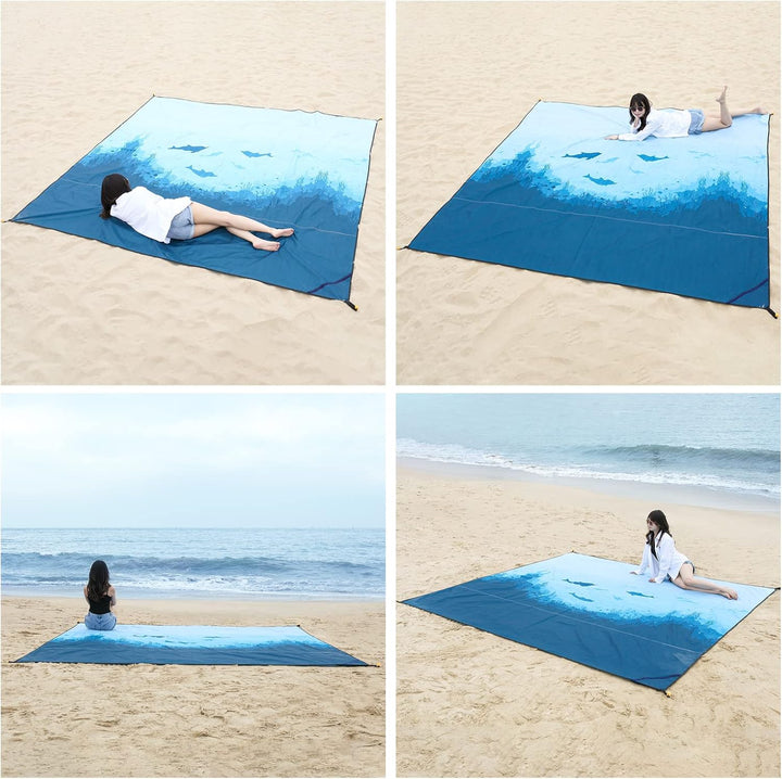 DEWUR Stranddecke sandfrei XXL Strandtuch wasserdicht Strandmatte Picknickdecke gross für Urlaub Str