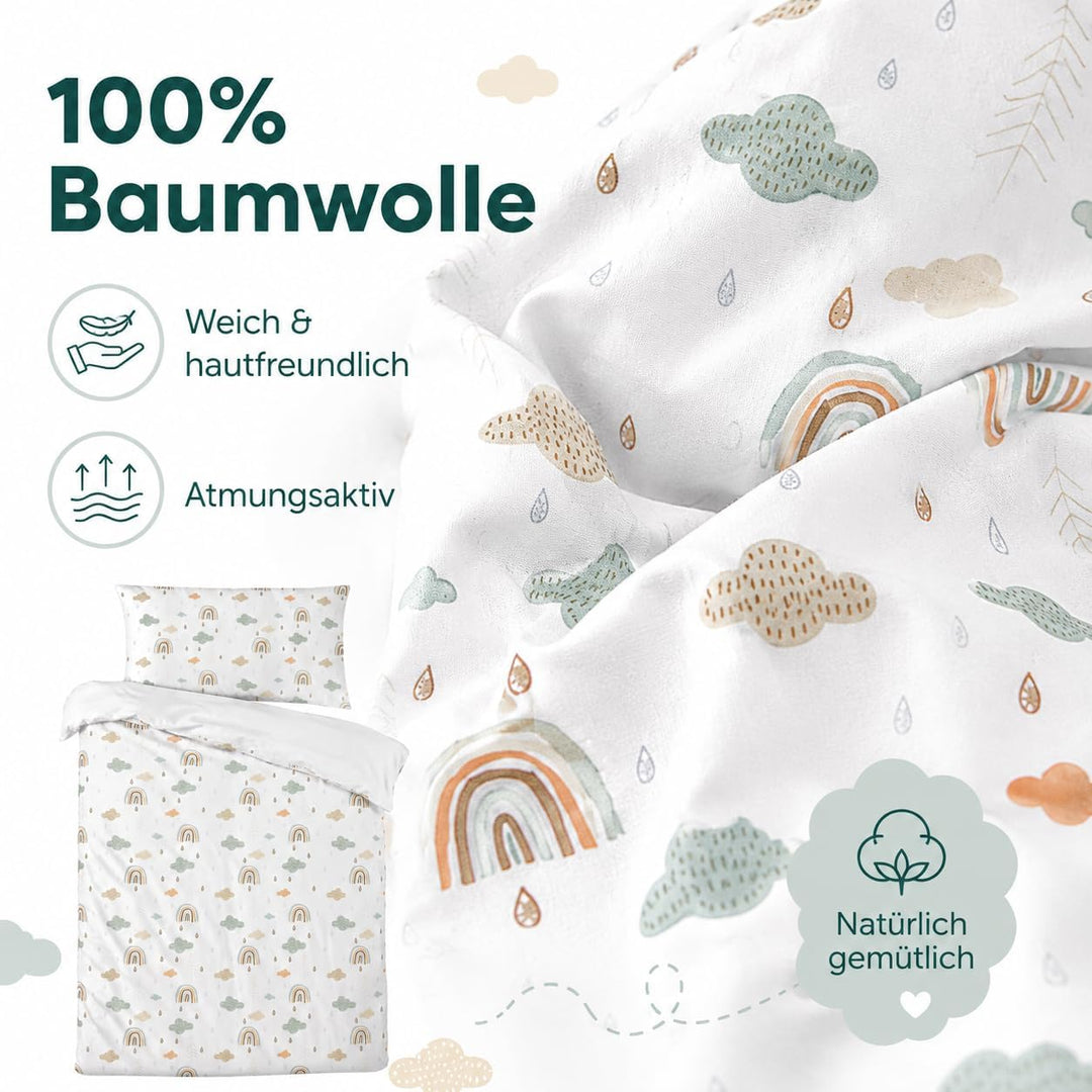 Wendbare Babybettwäsche-Sets (60 x 120 cm), 100 % Baumwolle, bestehend aus Bettbezug und Kissenbezug