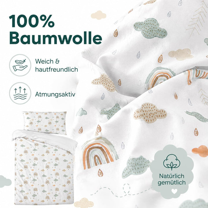 Wendbare Babybettwäsche-Sets (60 x 120 cm), 100 % Baumwolle, bestehend aus Bettbezug und Kissenbezug