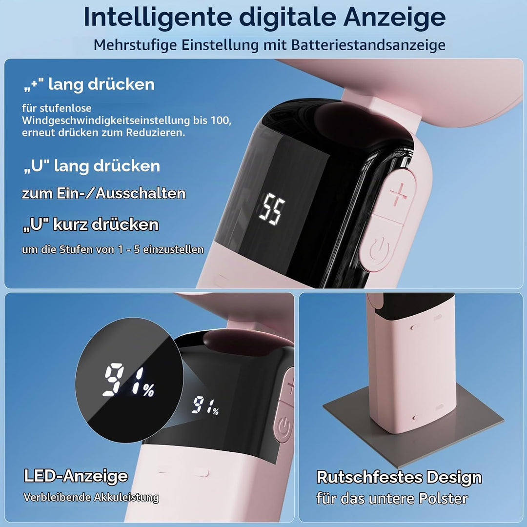 Handventilator Tragbarer Mini Ventilator, Turbo Ventilator mit 100 Stufen und LED Display, 4000mAh W