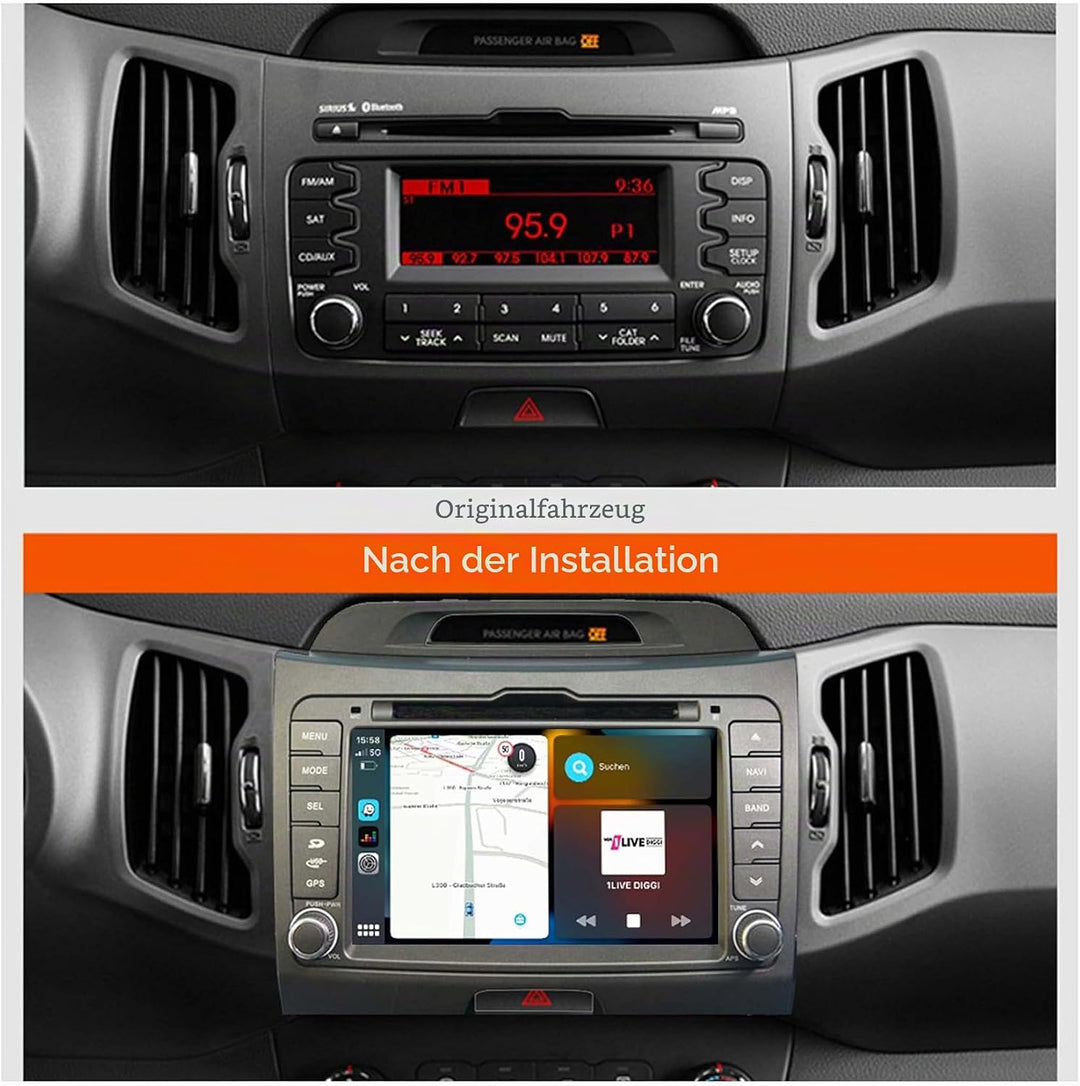 Kompatibel mit: Kia Sportage III 8" Touchscreen Android Autoradio DVD GPS Navigation CarPlay Android