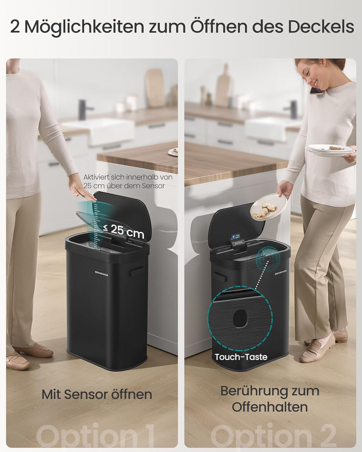 SONGMICS Mülleimer mit Sensor, automatischer Abfalleimer 50 L, Öffnen per Handbewegung oder Berühren