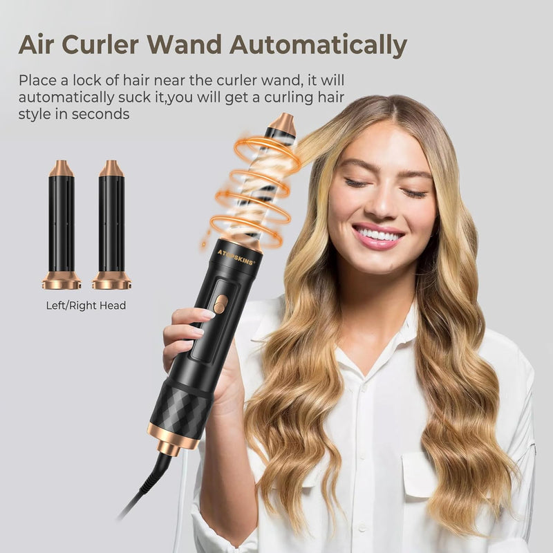 6 in 1 Warmluftbürste Set, Airstyler, mit 6 Ersatz: 1000W Haartrockner,Rundbürstenföhn Thermal Brush