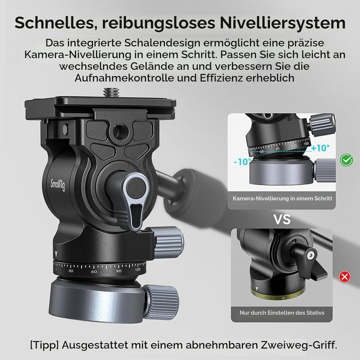 SMALLRIG 72 Zoll Videostativ, Fluidkopf mit Nivellierbasis, Einbeinstativ professionelles Videostati