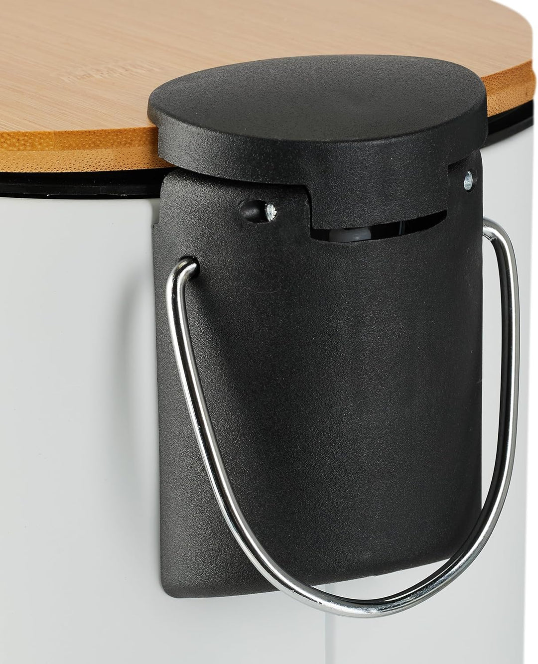 Relaxdays Mülleimer Bad, 3 l, Kosmetikeimer Absenkautomatik, Bambusdeckel, entnehmbarer Inneneimer,