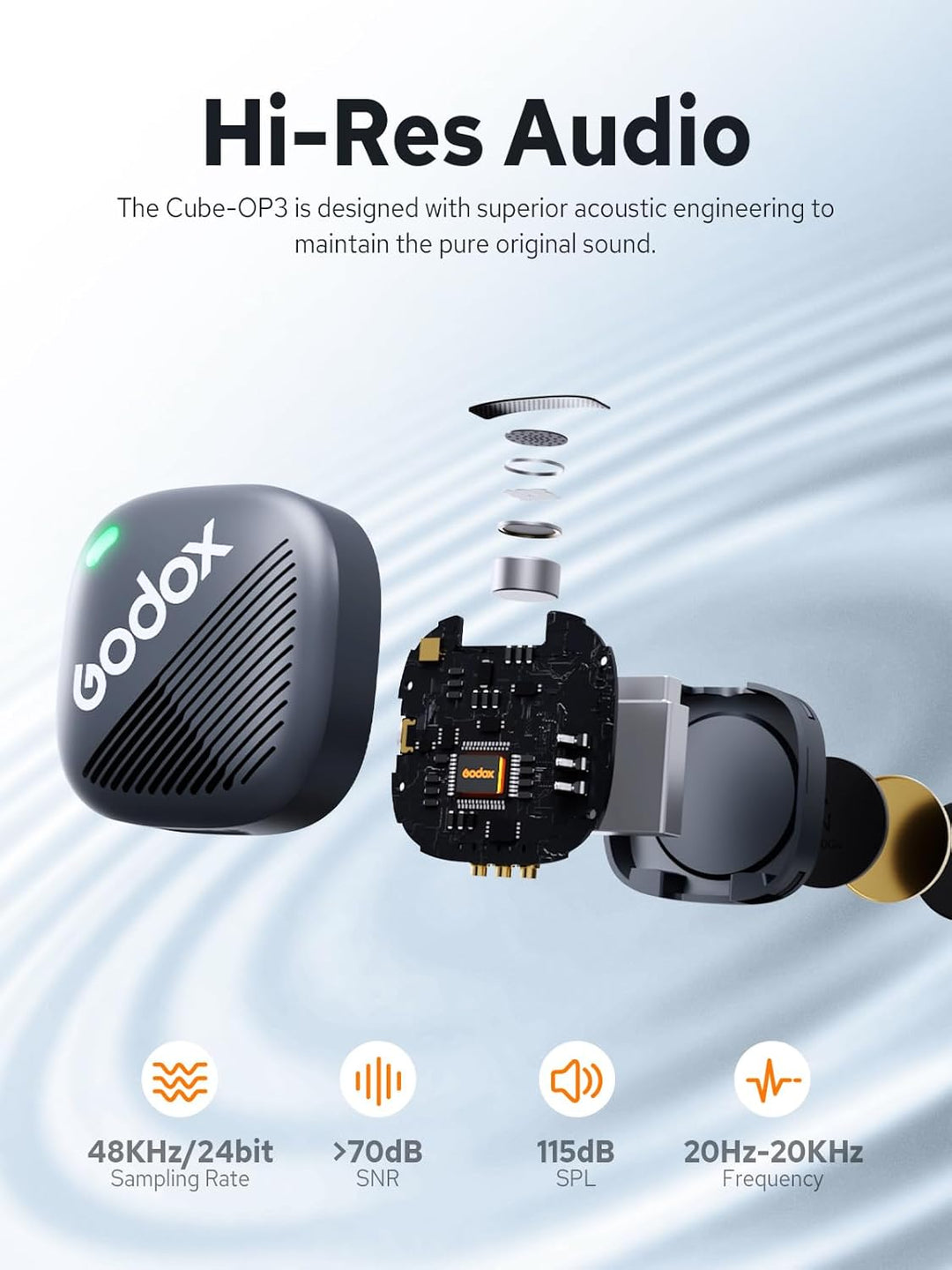 Godox Cube-OP3 Wireless Mikrofon Kit1 für DJI Pocket 3, ultraleichtes Design, 200m (656ft.) Übertrag