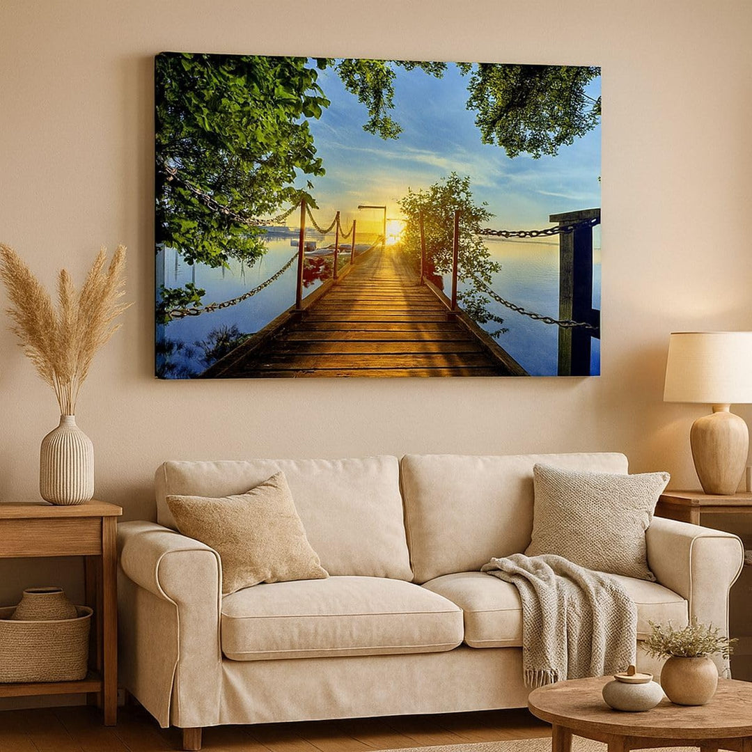 Bilder auf Leinwand 100x70cm Leinwandbild See Sonnenuntergang Boot Landschaft Gross Wanddeko Bild Sc