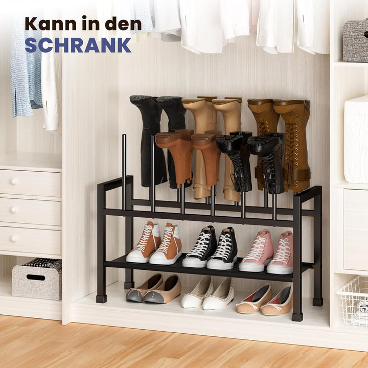 Mavivegue 2-in-1 Schuhregal Stehend Metall Schwarz - Freistehende Stiefelhalter, Kombinierbar & Sepa