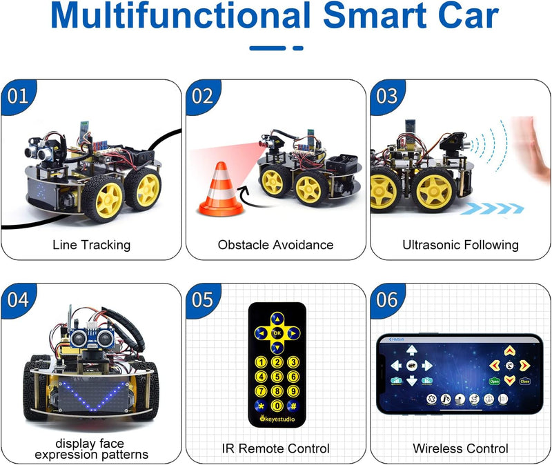 KEYESTUDIO 4WD Programmable Smart Car Robot Starter Learning DIY Kit for Arduino Electronics Program