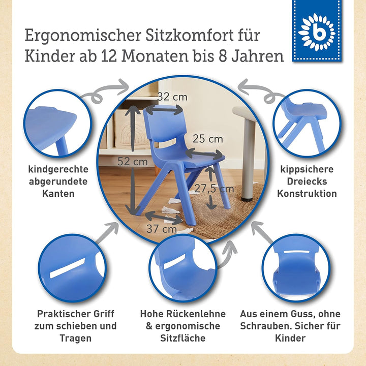 Bieco Kindertisch mit 2 Stühlen | Für Innen und Aussen | Stapelbar & Kippsicher | Basteltisch Tisch-
