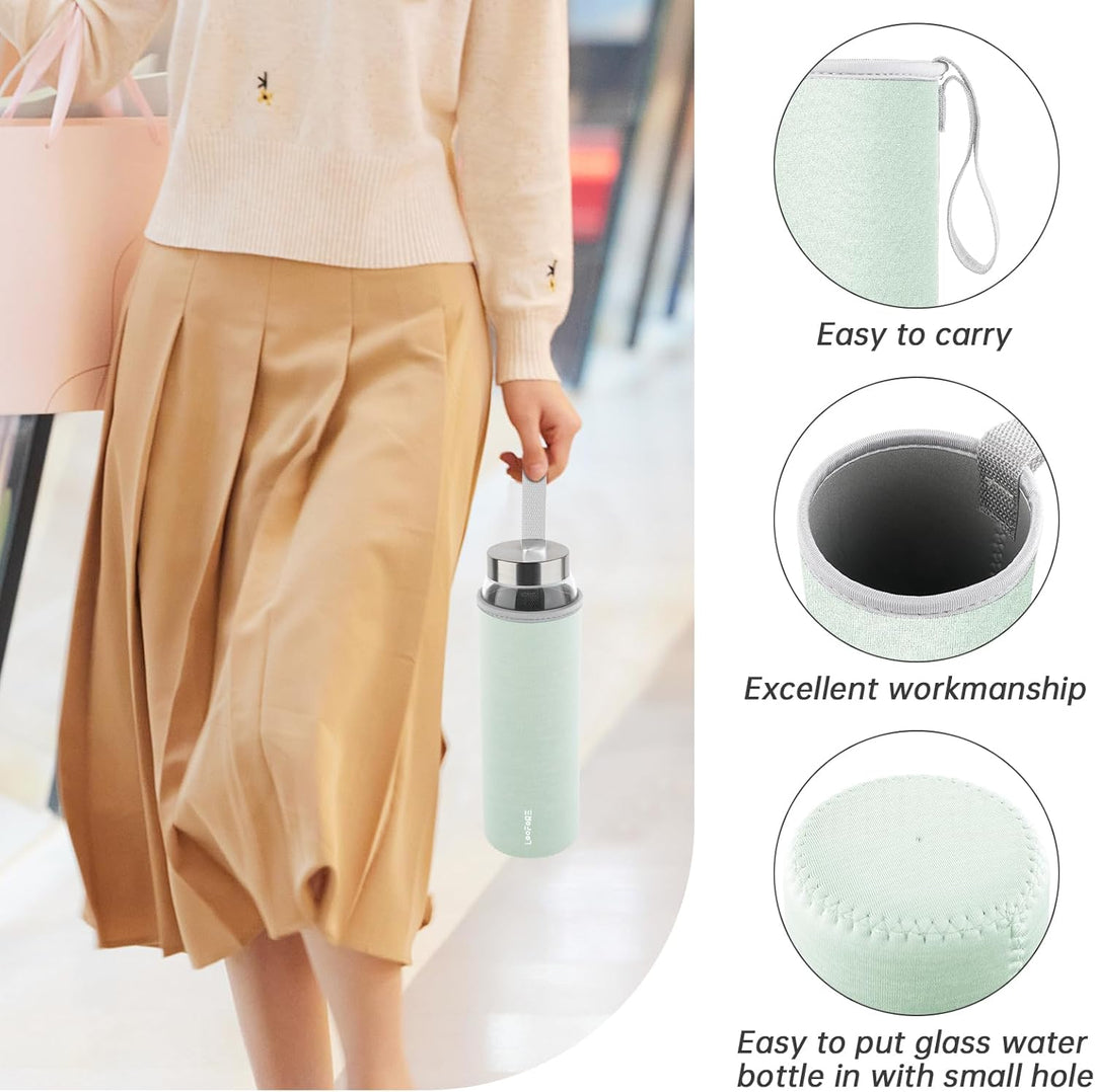 Glasflasche 1 liter / 1l, Wasserflasche Glas 1000ml inkl. Neoprenhülle, BPA freie, Trinkflasche Spül
