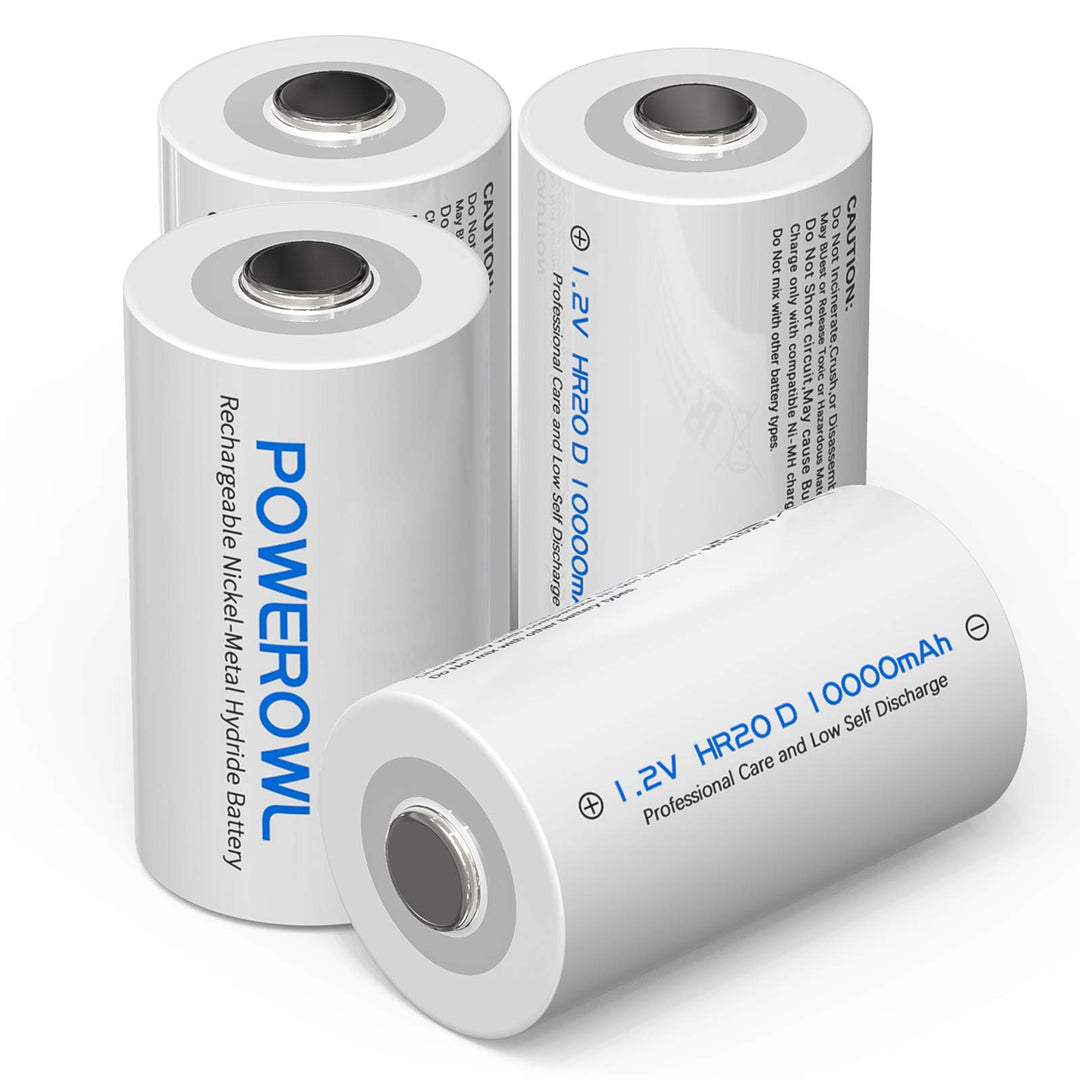 POWEROWL D Akku Mono 1.2V 10000mAh Wiederaufladbar D Batterien mit Geringer Selbstentladung & Vorgel