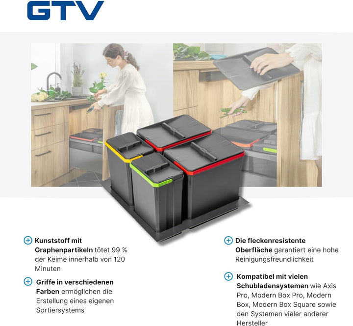 GTV - Abfallsammler Set AxiSpace, für Schubladen und Schränke mit Breite 600 mm, Set Besteht aus Beh