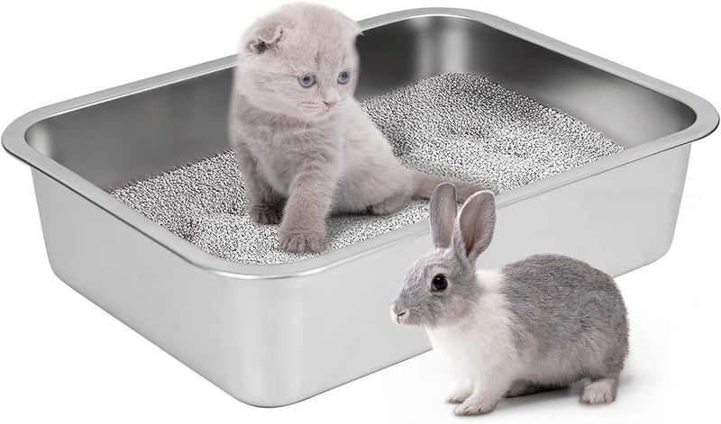 IKITCHEN Grosse Katzentoilette Edelstahl(40×30×10cm), Litter Box Katzenklo, Katzen und Kaninchen Met