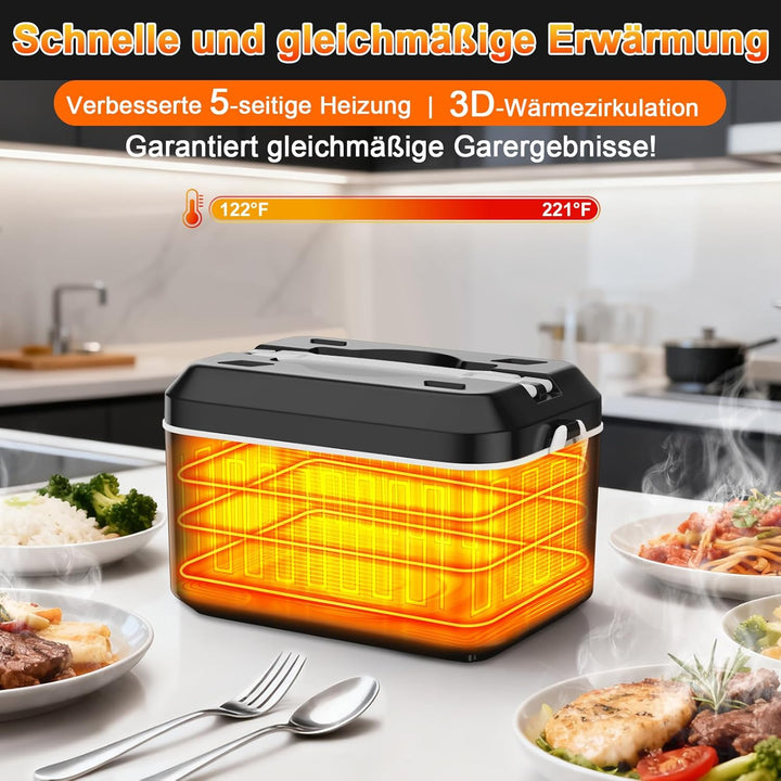 Elektrische lunchbox hermobehälter für Essen mit Akku – 24000 mAh,1,3 L beheizbare lunchbox,3D-Vollf