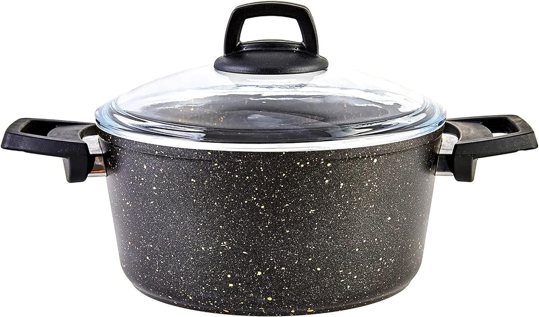Karaca Biogranit Kochgeschirr-Set, Schwarz/Gold, 7-teilig,Kochgeschirr-Set, Antihaftbeschichtung, To