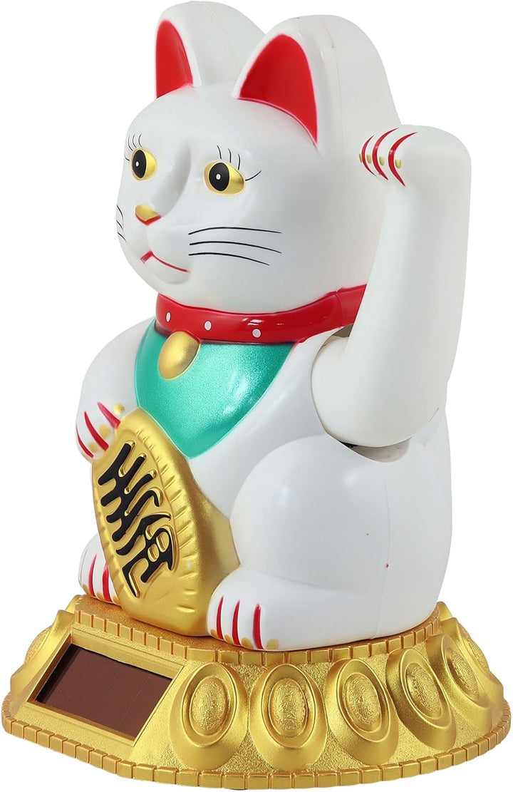 Freak Scene Glückskatze - Maneki-Neko - Winkekatze Solar - runder Sockel - 18 cm - weiss