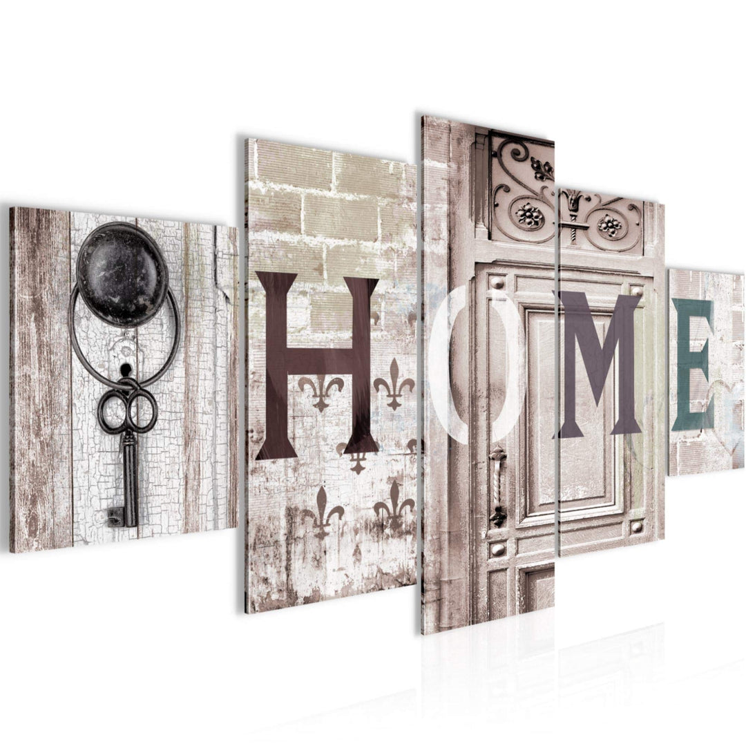 Runa Art Wandbilder Home Vintage 5 Teilig Bild auf Vlies Leinwand Deko Wohnzimmer Mit Spruch Beige B