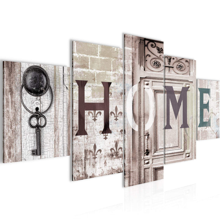 Runa Art Wandbilder Home Vintage 5 Teilig Bild auf Vlies Leinwand Deko Wohnzimmer Mit Spruch Beige B