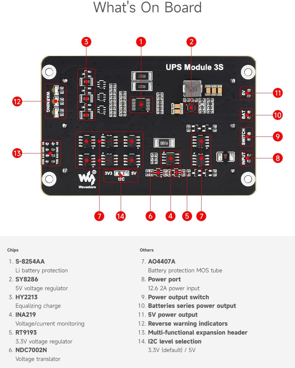 Waveshare Uninterruptible Power Supply UPS Module Supports Charging and Power Output at The Same Tim