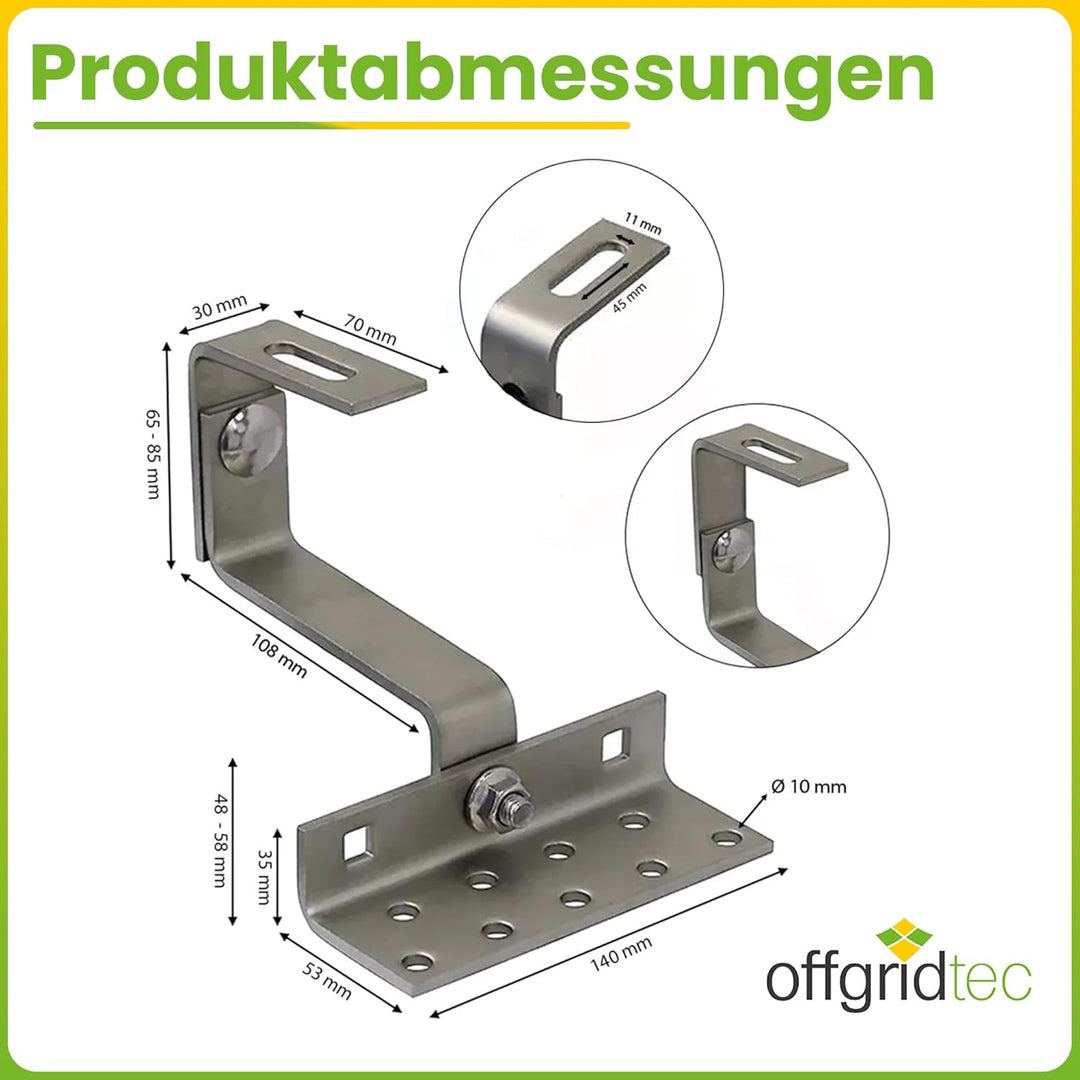 10 Stk. Offgridtec© Edelstahl Dachhaken 3-fach verstellbar Dachziegel Frankfurter Pfanne, 10 Stk.