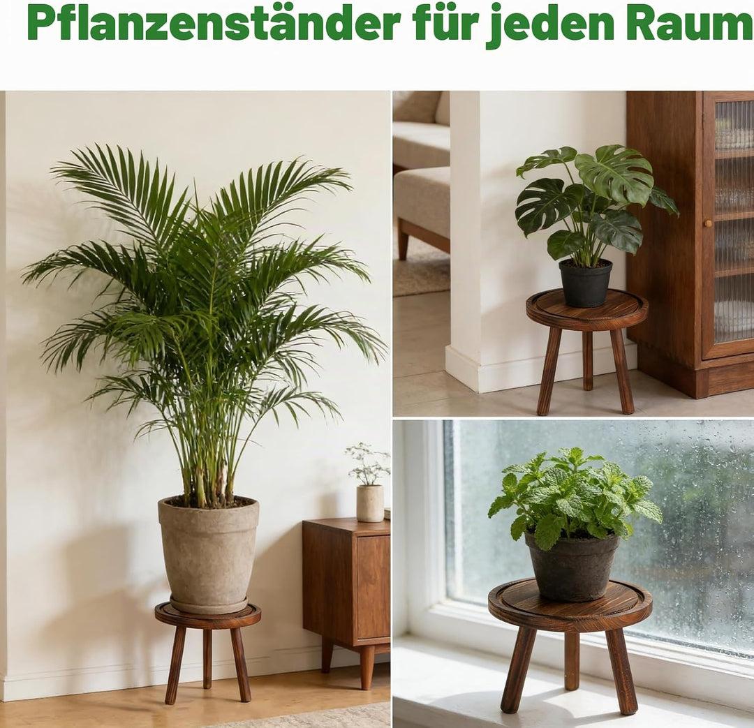 Rainmae Blumenständer 3er Set Ø28/23/20cm Pflanzenständer Pflanzenregal Holz Rund, Stabil & Dekorati