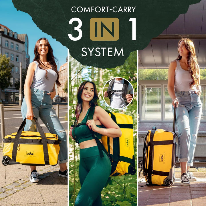 BEN NEVIS Reisetasche mit Rollen – 3in1 Tasche, Trolley + Rucksack [Mittel 60L - 3,2kg] Travel Reise