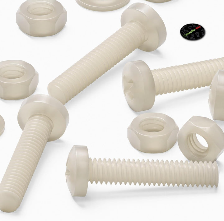 50 x Nylon Flachkopf-, Kreuzkopf-Kunststoff- Maschinenschrauben, M4 x 20mm, Kunststoffschrauben, Mut