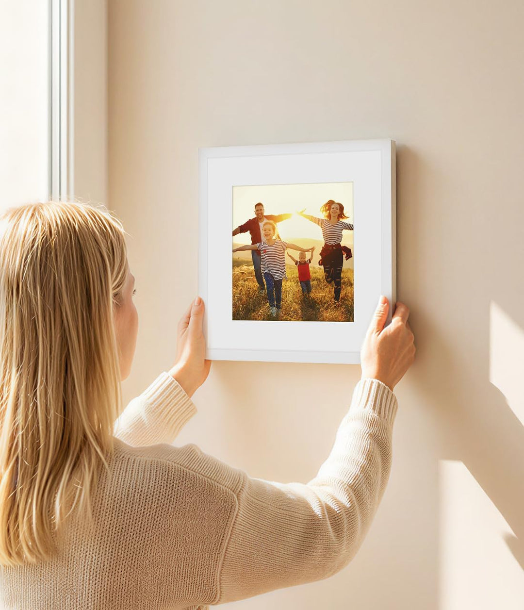 Bilderrahmen 30x30 cm 4er Set, Weiss Freistehende Fotorahmen mit Passepartout für 20x20 cm Fotos, Ho