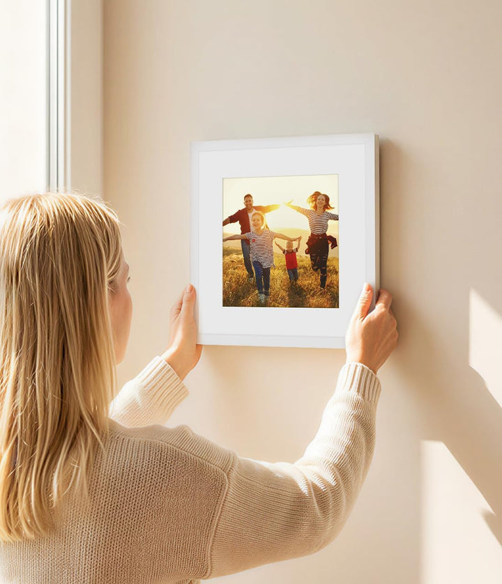 Bilderrahmen 30x30 cm 4er Set, Weiss Freistehende Fotorahmen mit Passepartout für 20x20 cm Fotos, Ho