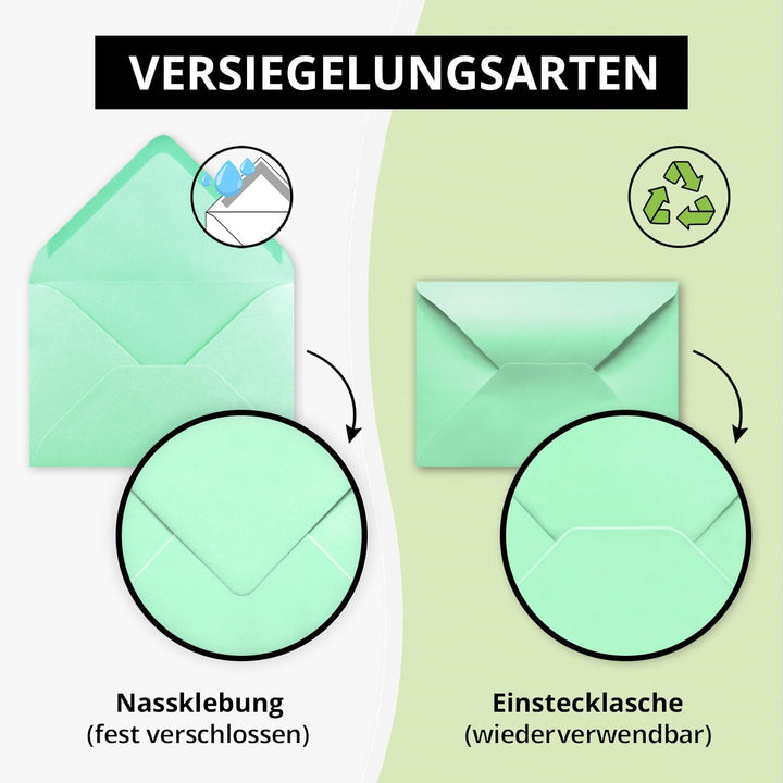 200 Brief-Umschläge - Mint-Grün - DIN C6-114 x 162 mm - Kuverts mit Nassklebung ohne Fenster für Gru