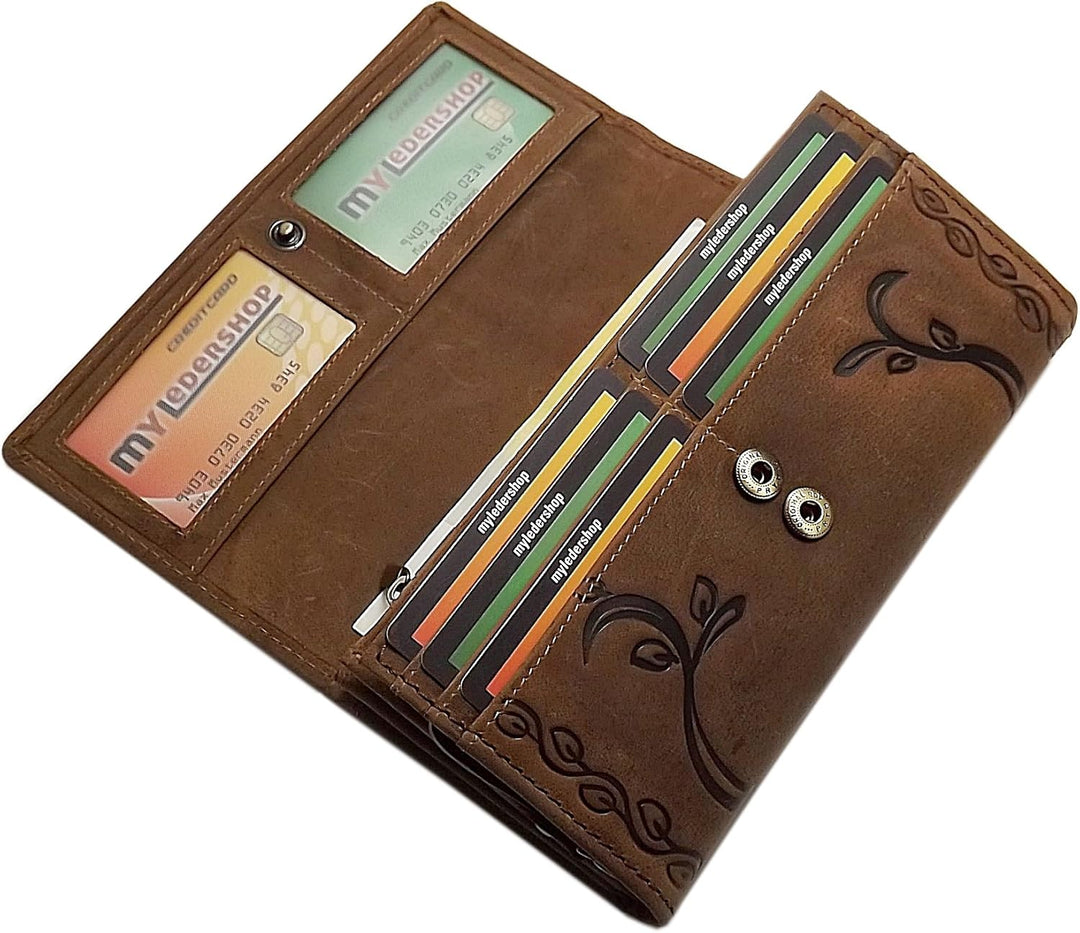 myledershop Grosse Büffel-Vollleder Damen Geldbörse/Geldbeutel/Portemonnaie/Geldtasche mit Colibri-M