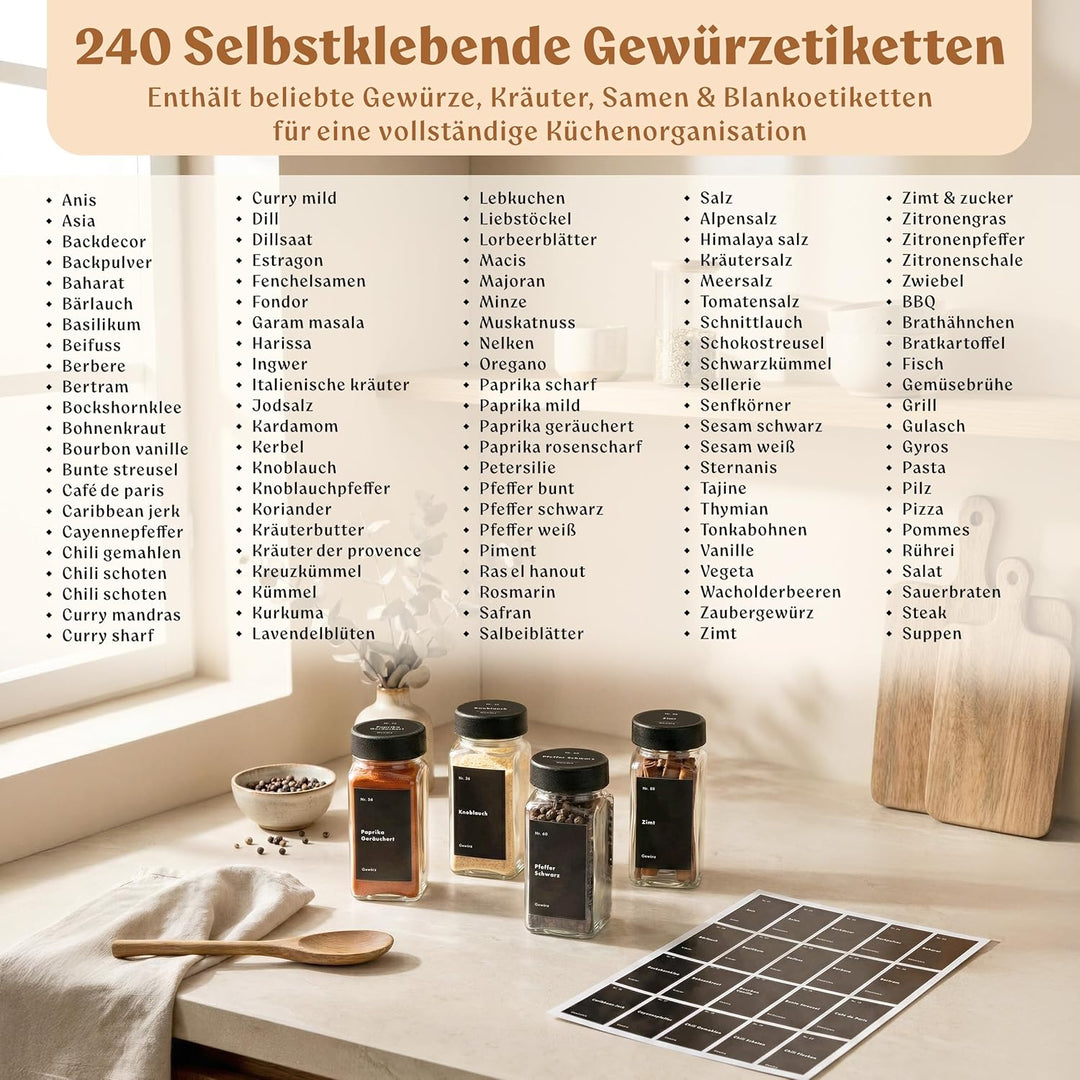 EDELHAUS Gewürzgläser Eckig Set mit Plastikdeckel (24 x 120ml) Gewürzstreuer mit Streueinsatz und 24