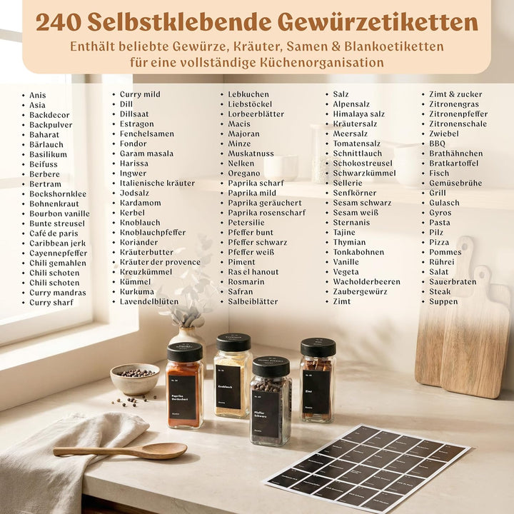 EDELHAUS Gewürzgläser Eckig Set mit Plastikdeckel (24 x 120ml) Gewürzstreuer mit Streueinsatz und 24