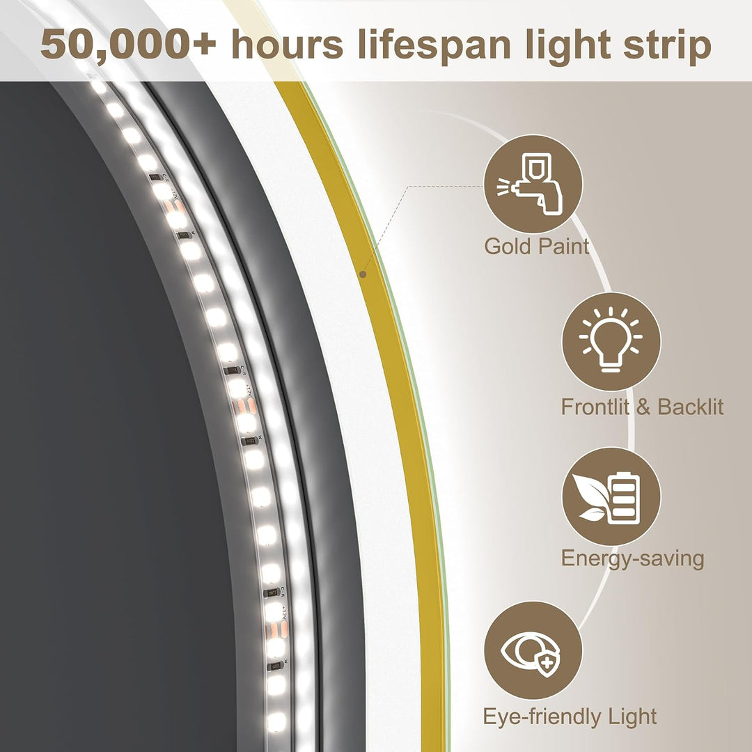 STARLEAD Gold Oval-LED-Badspiegel-mit-Beleuchtung 80x50cm, Bluetooth, Dimmbar, 3 Lichtfarben, Entfog