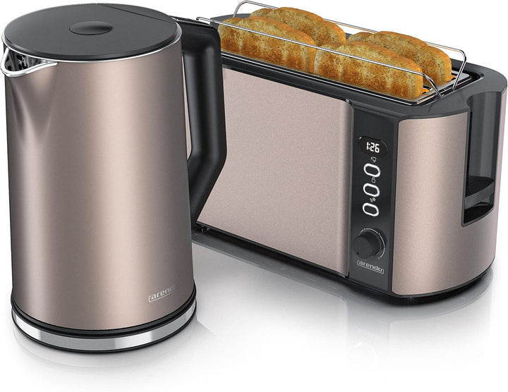 Arendo - Wasserkocher mit Toaster SET Edelstahl Beige, Wasserkocher 1,5L 40° 100°C Warmhaltefunktion