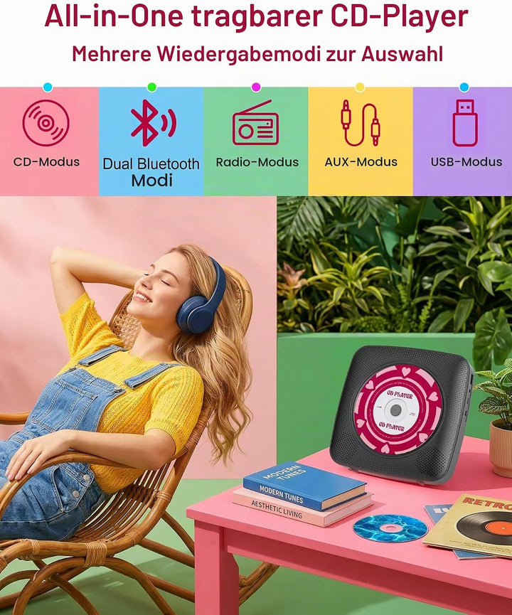 CD Player Tragbar Bluetooth Radio mit CD-Player mit Lautsprecher Unterstützung USB &amp; AUX-Wiedergabe