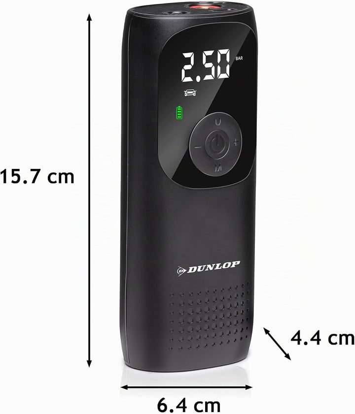Dunlop Elektrische Luftpumpe 150PSI - Akku Kompressor mit USB-C Anschluss - Fahrradpumpe alle Ventil