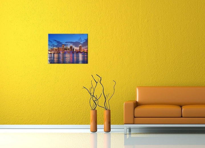 Bilderdepot24 Bild auf Leinwand | Skyline von Miami South Beach - Florida in 70x50 cm als Wandbild |