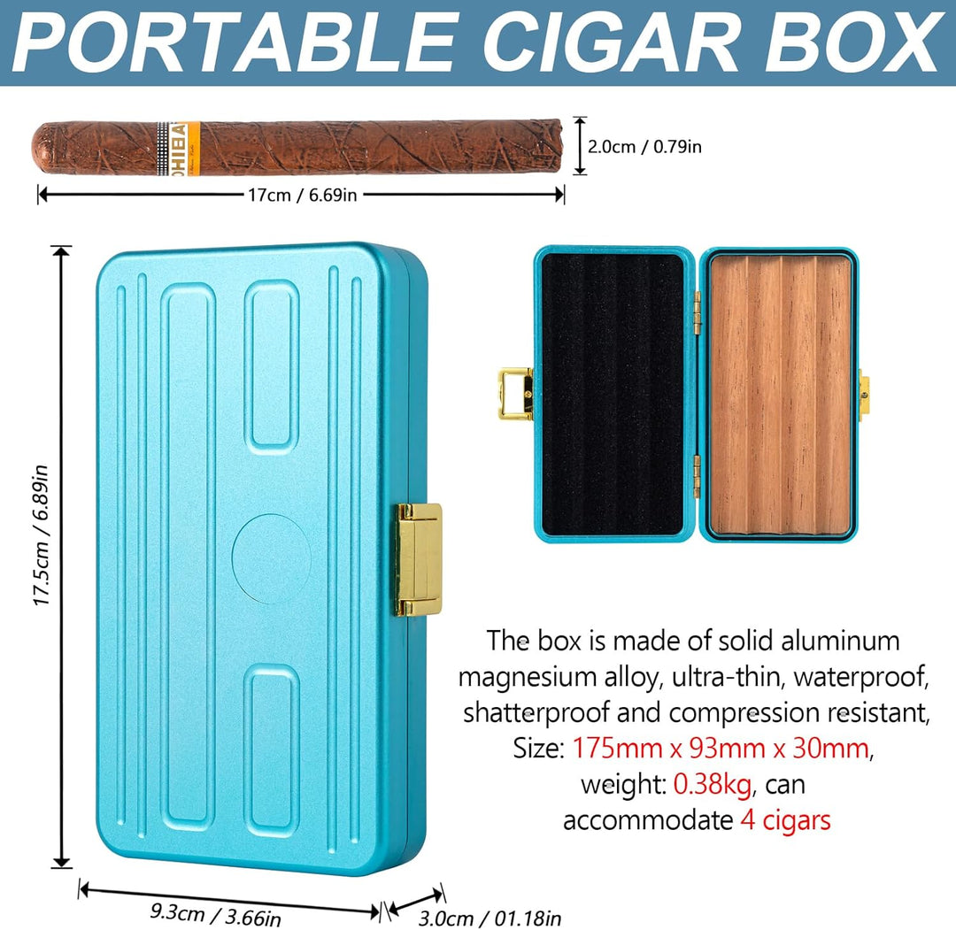 EYIDADAE Elegante Aluminium Zigarrenbox mit spanischem Zedernholz-Tablett für Männer und Frauen - tr