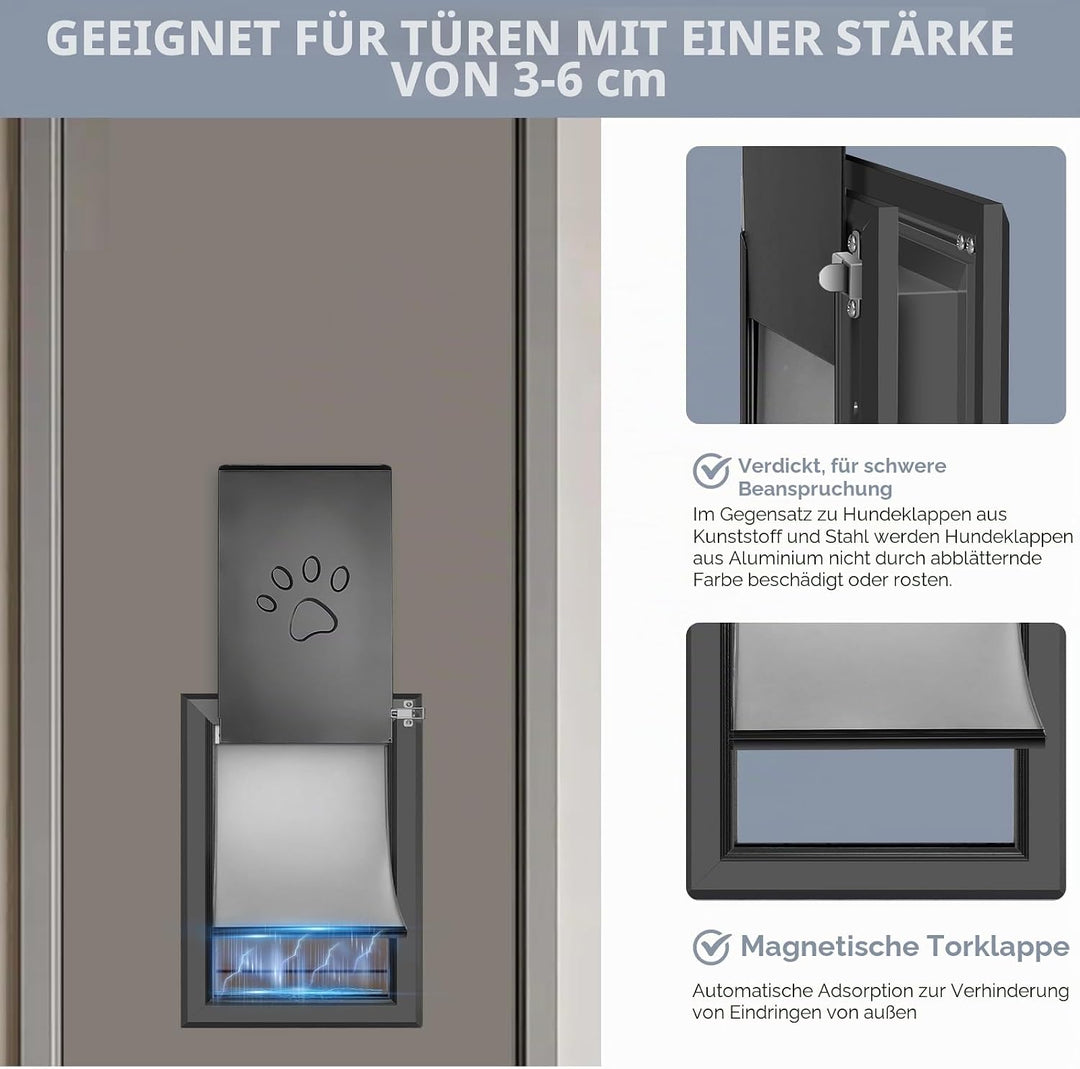 Robuste Aluminium-Hundetür mit Schloss, 3 Klappen, isolierte Hundetüren mit Installationsanleitung (