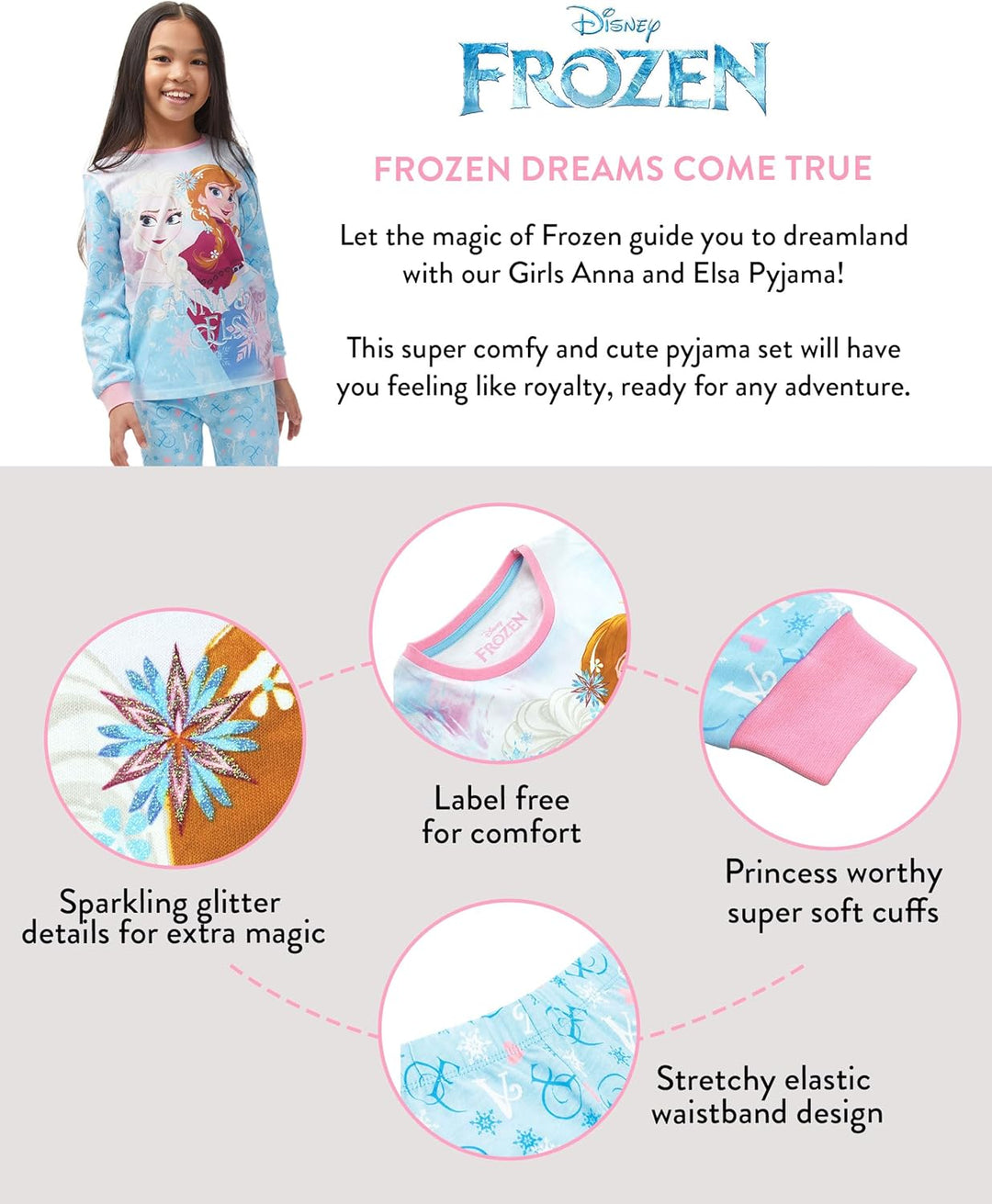 Disney Schlafanzug für Mädchen | Pyjama-Sets ELSA Eiskönigin | Frozen Pyjama Langarm | Prinzessin Py