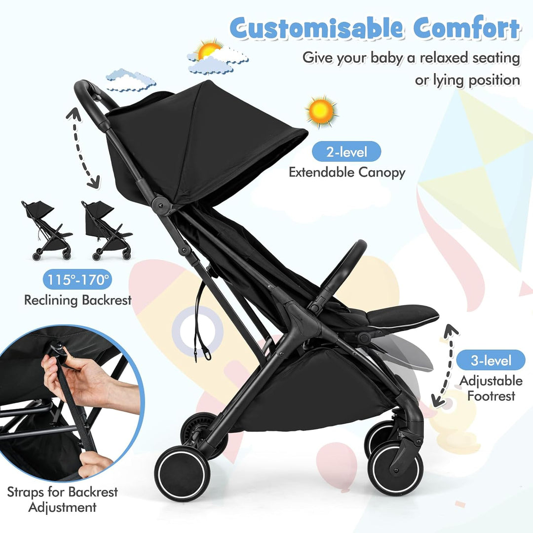 FANTASK Kinderwagen klappbar, Kinderbuggy mit verstellbarem Sonnendach, 5-Punkt-Sicherheitsgurt, Rei
