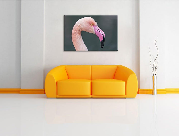 Pixxprint Flamingo im Seitenprofil auf Leinwand, XXL riesige Bilder fertig gerahmt mit Keilrahmen, K