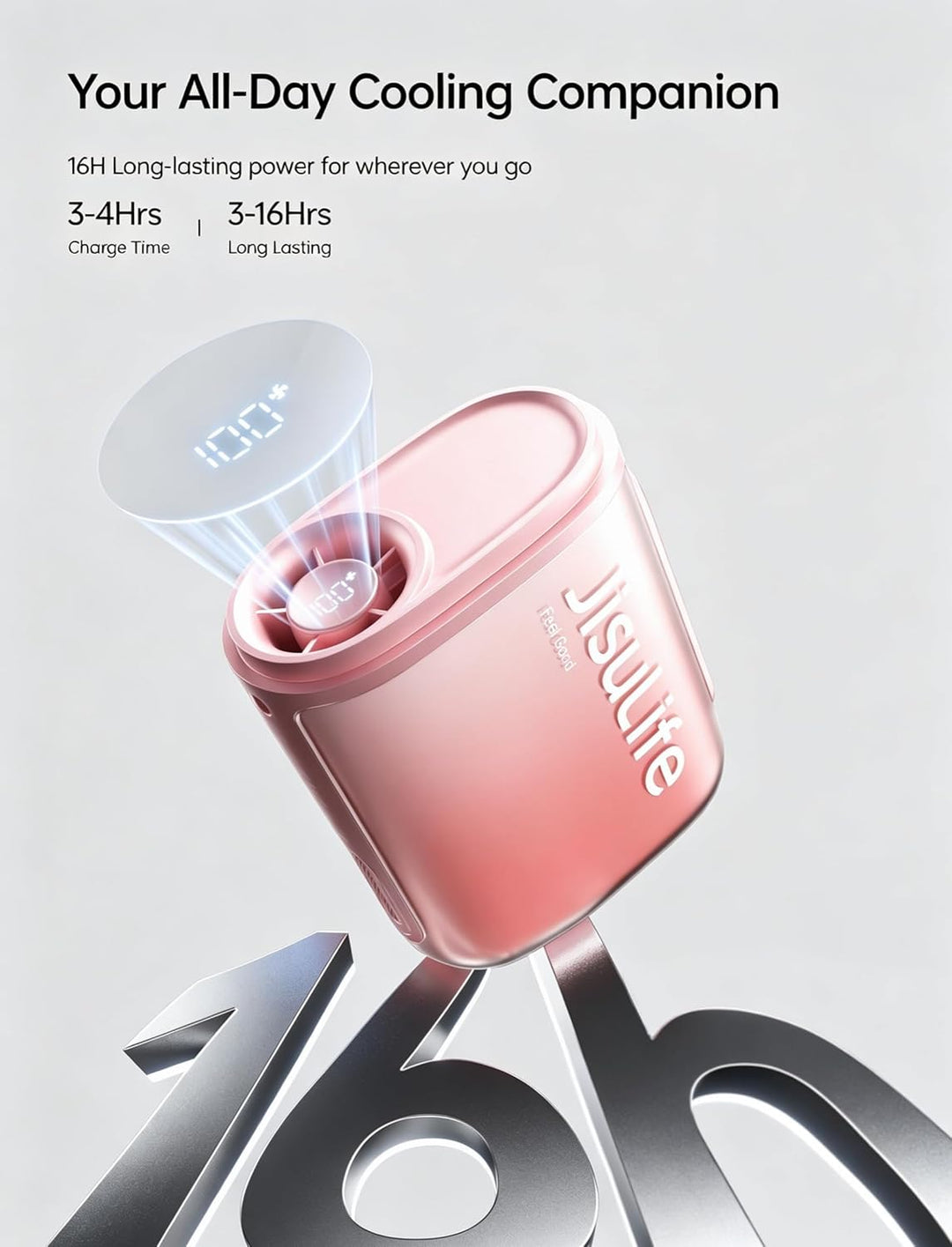 JISULIFE Tragbarer Nackenventilator, 100 Geschwindigkeiten, Mini-persönlicher tragbarer Taillenventi