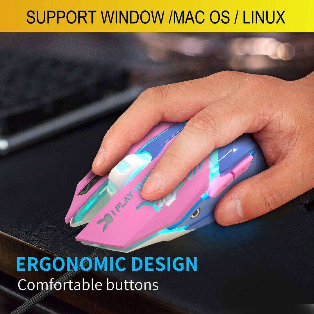 IULONEE Wired Gaming Mouse USB Silent 7 Farben Optische Spielmäuse mit Hintergrundbeleuchtung Ergono