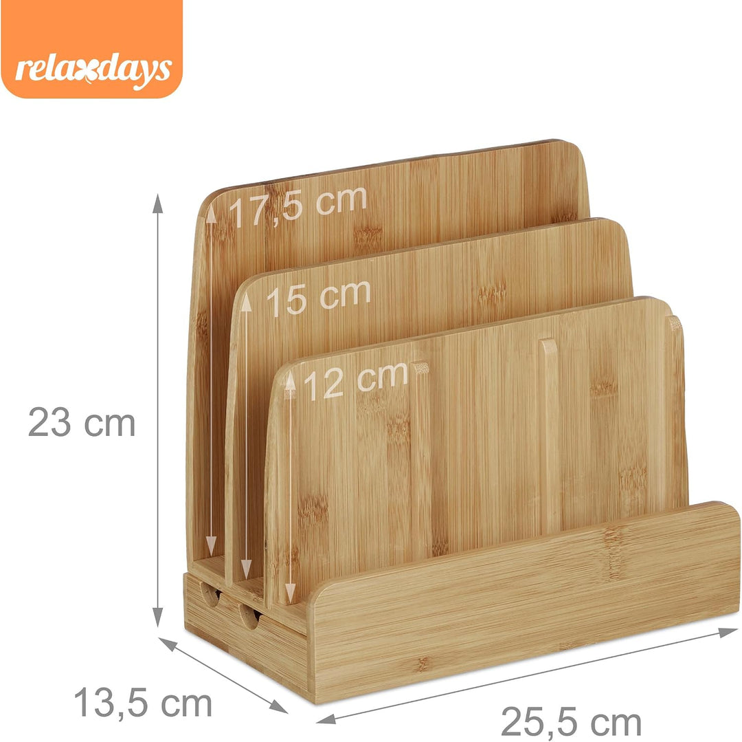 Relaxdays Ladestation Bambus, Ladestationhalter, 3 Ablagen, Smartphone, Handy, Tablets, HBT: 23 x 25